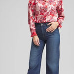 Chico's ‎ Floral Pleated Blouse Shirt Size 4 US 20 Red Pink Career Casual Light Photo 0