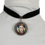 Frida Kahlo Velvet Choker Bronze Cameo Necklace Black Photo 0