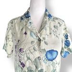 Vintage 90s Silk Floral Button Up Shirt Purple Blue Green Flowers Size Small Photo 1