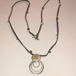 Elegant Silver Tone Round Boho Pendant Fabric Chain Necklace Photo 4