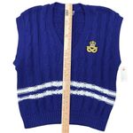 Vtg blue cotton cable knit v neck preppy academia pull over sweater vest Size L Photo 2
