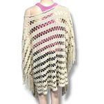 Gena Womens Poncho Sweater Loose Open Knit Pullover Fringe Beige Gold One Size Size undefined Photo 2