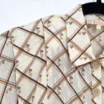 byTiMo Layered Floral Check Printed Satin Jacquard Button Down Shirt Size Small Tan Photo 7