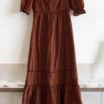 Reformation Bekkah Crocheted Lace Trim Organic Cotton Midi Dress in Cinnamon XS Photo 8
