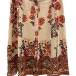 Sunny Leigh Silk Floral Midi Skirt Women Size 10 Beige Orange Red Pleated Lined Photo 0
