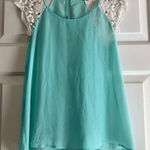 Miss Chievous Women’s Sheer Turquoise White Top Crochet Cap Sleeves Size Small Photo 0