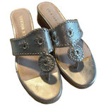 Jack Rogers  Women's Gold‎ Leather Wedge Sandals Size 7.5M Thong Espadrille Photo 0