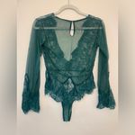 Sexy Perspective Green Lace Eyelashes Long Sleeve Bodysuit Size M‎ Size M Photo 2