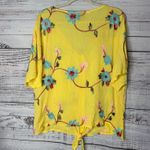 LIV Los Angeles Yellow Floral Embroidered Tie Front Shirt Med Photo 2