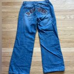 Blue Flare Jeans with Red Embroidery and Wide Leg Size L Photo 2