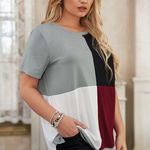WINE RED WHITE GRAY BLACK CREW NECK COLOR BLOCK TOP SIZE 2X 18 Photo 7