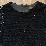 Topshop  Black Sequin Short Sleeve Mini Dress Size 6 EUC Back Zip Photo 3