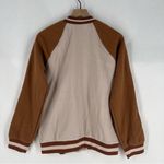 Hem & Thread Brown Pink Snap Front Varsity Bomber Jacket Metallic Sleeve Stripe Photo 7