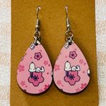 Snoopy Pink Hibiscus Teardrop Dangle Pierced Earrings Photo 0