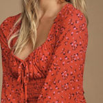 Free People  Red Floral Lolita Peasant-Style Smocked Top - Size - Small Photo 0