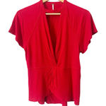 Free People  Red Just A Twist Choker Neck Short Sleeve Top Size Medium Photo 0