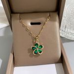 18K Gold Plated Green Crystal Flower Pendant Necklace for Women,Flower Necklace Photo 2