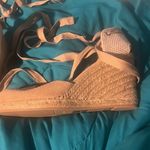 ALDO  wedges with tie straps. About three inches at the heel. Tan color. Size 10 Photo 0