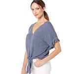 Max Studio  Embroidered V-Neck Flutter Sleeve Tie-Front Top in Blue Denim Size 2X Photo 1