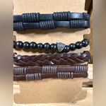 Lot Of 4 Fashion Jewelry Boho Bracelets Black Brown Stretch Tie Leather Look NWT Photo 1