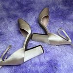 Lulus Golden Cream Satin Strappy Block Heel Closed Toe Women’s Classy Pumps 7M Size 7 Photo 6