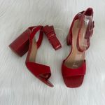 Bamboo  Red Milestone Croc Accent Ankle Strap Chunky Block Heel Sandals Sz 7 Photo 2