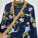 Tolani  Romance Blooms Floral Embroidered Cotton Short Kimono Navy/Pink S/M Photo 4