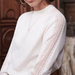 Sézane Sezane Kiera Ivory Lace Sleeve Wool Blend Crewneck Sweater Pullover Photo 0