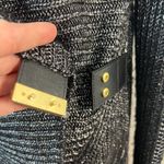 Cache  Cardigan Sweater Medium Black Silver Metallic Knit Belted Shawl Collar New Photo 4