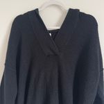 Aerie  Cozy Up Waffle Knit Sweater Hoodie Size Small Oversized V Neck Black Photo 1