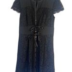 OC by OC Black Lace Button Front Satin Panel & Ribbon Ties Detail 8 Photo 0