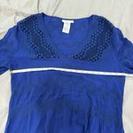 La Blanca  Blue Embroidered Tunic Dress Beach Coverup, Long Sleeve Large Photo 2