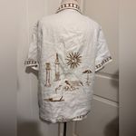 VRG GRL $132 Ricci Linen Button Blouse Shirt SKYROS White Brown Embroidered Size 6 Photo 3