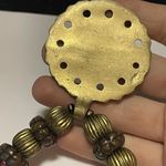 Vintage Handmade Maroon Statement Costume Jewelry Necklace Brass Pendant Photo 8