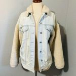 American Eagle Women Sherpa Sleeve Collared Denim Winter Jacket Sz S Photo 0