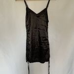 Women's silky black lingerie chemise dress spaghetti straps lace up sides Photo 5