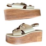 Anthropologie Women’s Buckle Tan Leather Open Toe Platform Sandals Wood Stack 41 Photo 6