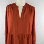 Vince Camuto Sz Large Orange Lined Dress Long Sleeves Ruffled Edge V-Neck Photo 1