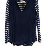 Amour Vert Silk Long Sleeve Top Blouse Size Small/Medium Blue Stripe Jersey Photo 0