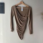 Wolford‎ Gathered Asymmetric Ruched Long Sleeve Brown Bodysuit Size Medium Photo 1