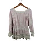 Democracy Medium Pink Embroidered Crochet Lace Bell Sleeve Boho Blouse Top Photo 3