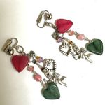 Pink and green heart cherub charm clip on earrings Photo 2