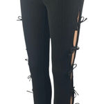 White Fox Boutique White Fox Women's Black Rib Knit Cutout Knot Side Flared Trousers Pants Size S Photo 0