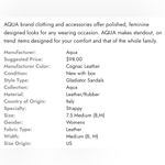 AQUA  cognac leather gladiator Sandals. Size 7.5. NWT. Photo 3