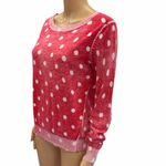 LC Lauren Conrad  Red and White Polka Dot Burnout Sweater Medium Photo 4