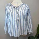 J.Crew  White & Light Blue Striped Tie-Front Ruffle Top - Size XL Photo 1