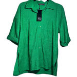 Nasty Gal NWT Toweling Fabric Buttondown Blouse Kelly Green Comfy Beach - Size 6 Photo 0