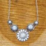 Silver and White Statement Necklace Photo 1