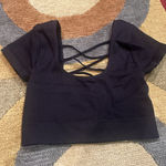 Aerie NWOT Black Seamless Ribbed Short Sleeve Crop Top Strappy Back Size Small Photo 0