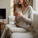 Animo Solei Made In Italy Mauve Beige Equestrian Long Sleeve V Neck Sweater Photo 0